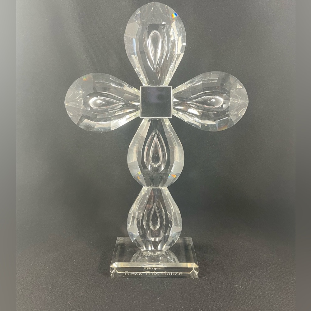 Oleg Cassini Clear Crystal Cross Sculpture “Bless This House”